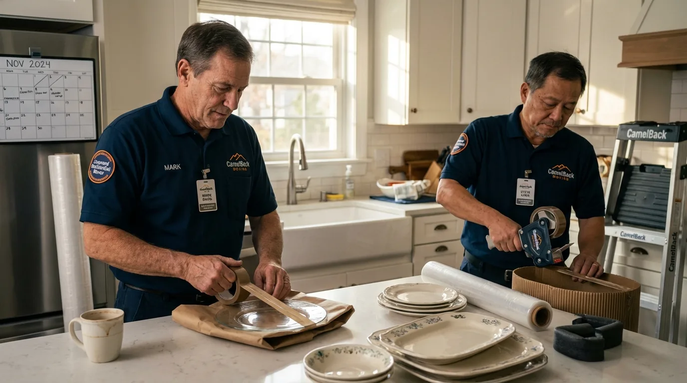 Professional crew packing kitchen dishware in Strasburg, OH